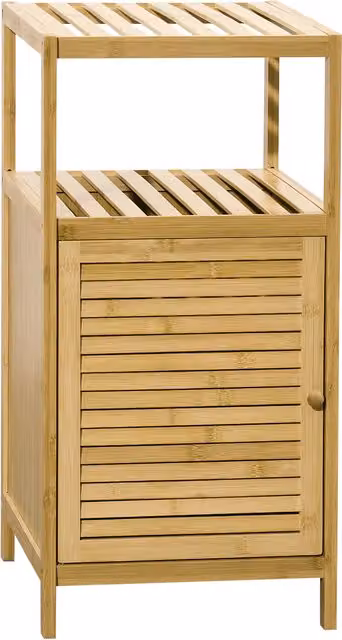 Mobiletto da bagno kleankin in bambù con anta e ripiani interni, colore legno naturale, L: 33 cm, P: 36,5 cm, H: 67 cm
