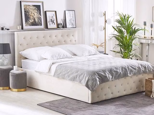 Letto Moderno Beliani con Contenitore in Velluto Beige L/P/H: 160 x 200 x 171 cm