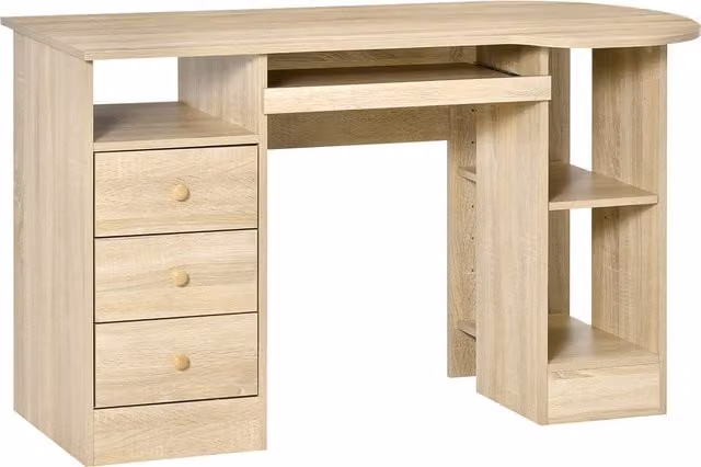 Scrivania da ufficio e PC HOMCOM in legno con cassetti e scaffali, L: 125 cm, P: 60 cm, H: 74 cm