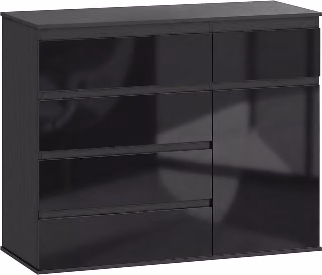 Madia moderna HOMCOM con 5 cassetti soft-close e ripiano regolabile, Nero lucido