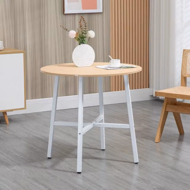 Tavolo da pranzo rotondo Mivray moderno in legno marrone e metallo, Diametro: 80 cm, Altezza: 76 cm
