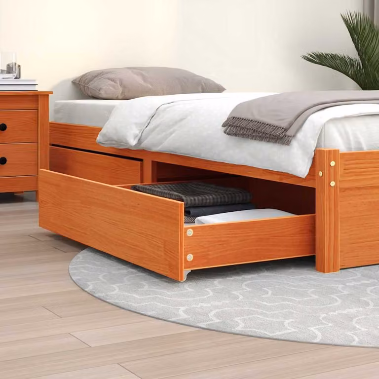 Set di 2 cassetti per letto vidaXL in legno massello di pino, colore marrone, con ruote