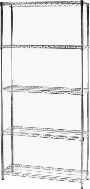 Scaffale Tosini con 5 Ripiani in Metallo Cromato Argento L: 90 cm, P: 35 cm, H: 200 cm
