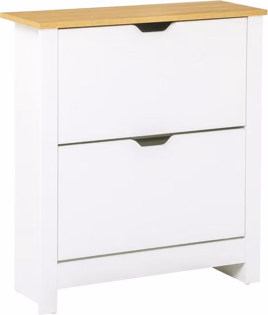 Scarpiera Moderna HOMCOM in Legno Bianco con Ripiani Interni e Cassetti, L: 72 cm, P: 26 cm, H: 80 cm