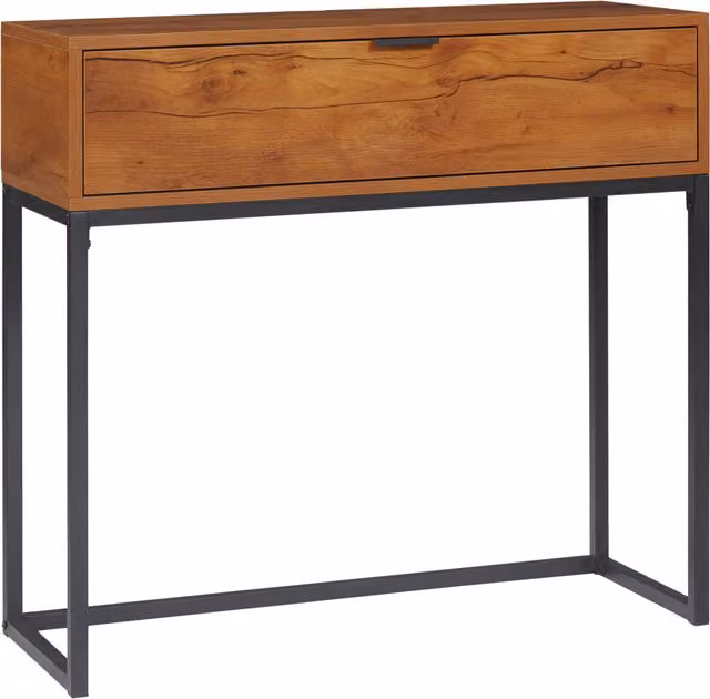 Consolle da ingresso minimal HOMCOM con cassetto in legno e acciaio, Color Legno e Nero, L: 80 cm, P: 30 cm, H: 76 cm