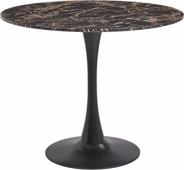 Tavolo da pranzo tondo BELIANI in stile industriale con piano effetto marmo nero e base in metallo nero, Diametro: 90 cm, Altezza: 74 cm