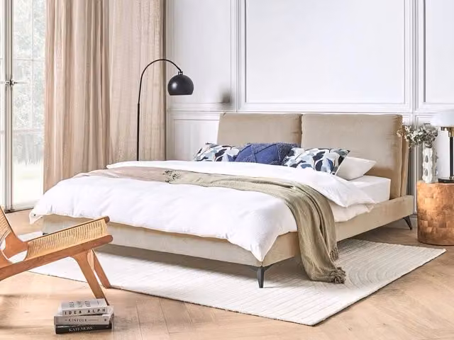Letto imbottito Beliani in velluto a coste grigio talpa L/P/H: 180 x 200 cm