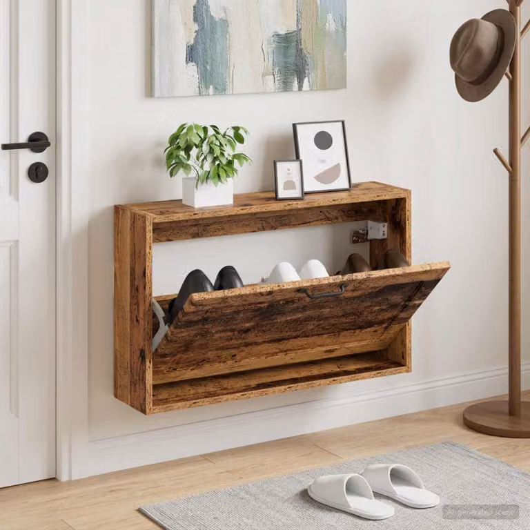 Mobiletto per scarpe da muro moderno vidaXL UTRECHT in legno e metallo, L: 71 cm, P: 17 cm, H: 43 cm