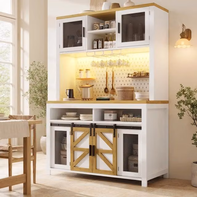 Mobile colonna da cucina Mivray in MDF bianco con ante scorrevoli e illuminazione integrata L/P/H: 120 x 40 x 174.5 cm