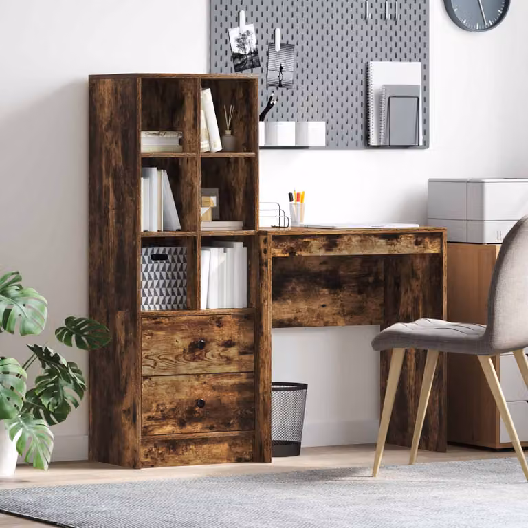 Set di 2 Scrivanie moderne vidaXL in MDF laminato color marrone con scaffale, L: 115,5 cm, P: 40 cm, H: 127 cm
