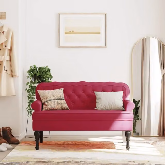 Panca con Schienale vidaXL in Velluto Rosso L: 119,5 cm, P: 64,5 cm, H: 75 cm