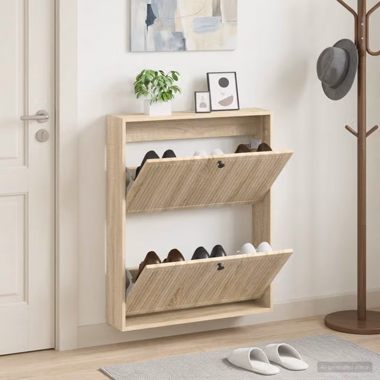 Mobiletto per scarpe da muro moderno vidaXL in Rovere Sonoma, L: 71 cm, P: 17 cm, H: 86 cm