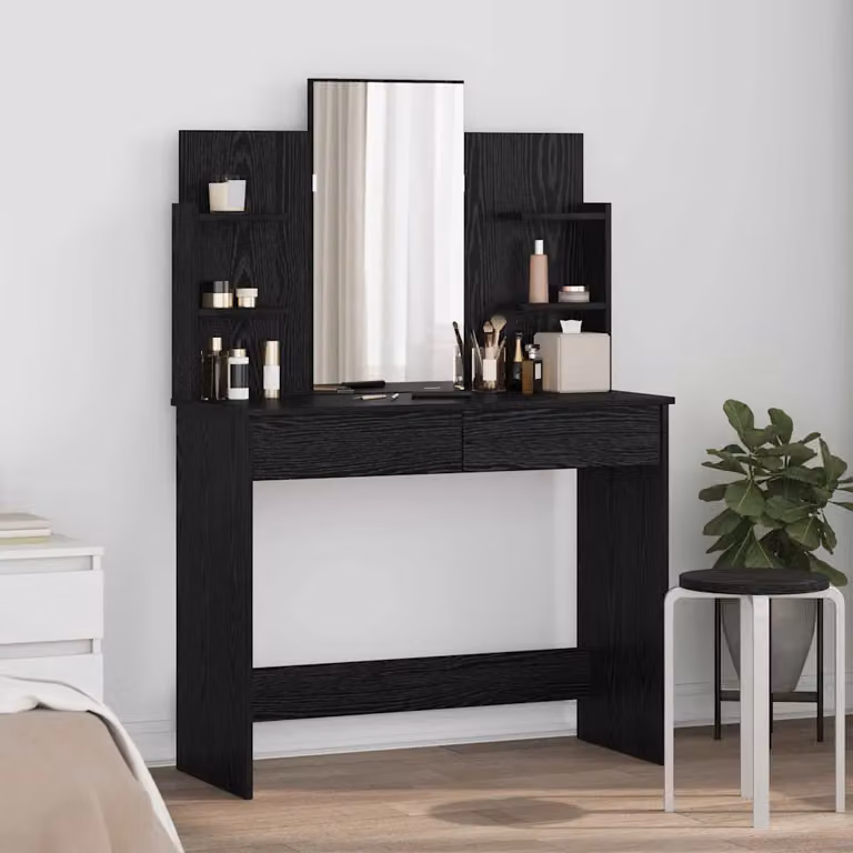 Mobile Toilette con Specchio vidaXL in Rovere Nero, L: 96 cm, P: 39 cm, H: 142 cm