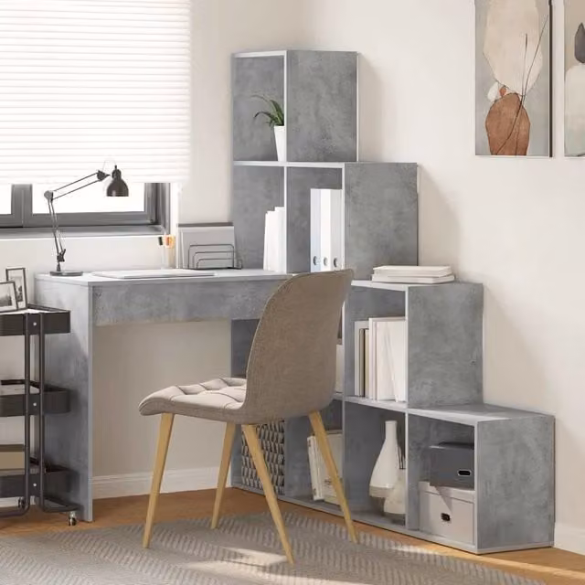Scrivania ad angolo moderna vidaXL in MDF laminato grigio L/P/H: 149,5 x 149,5 x 101,5 cm