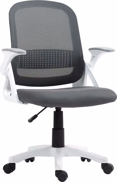 Sedia da ufficio HOMCOM in mesh grigia con braccioli ribaltabili e supporto lombare