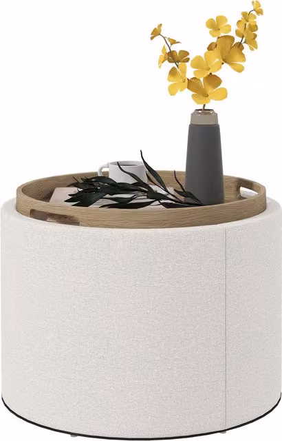 Pouf HOMCOM in lino con spazio di archiviazione e coperchio ribaltabile, colore beige, L/P/H: 56 x 56 x 42 cm