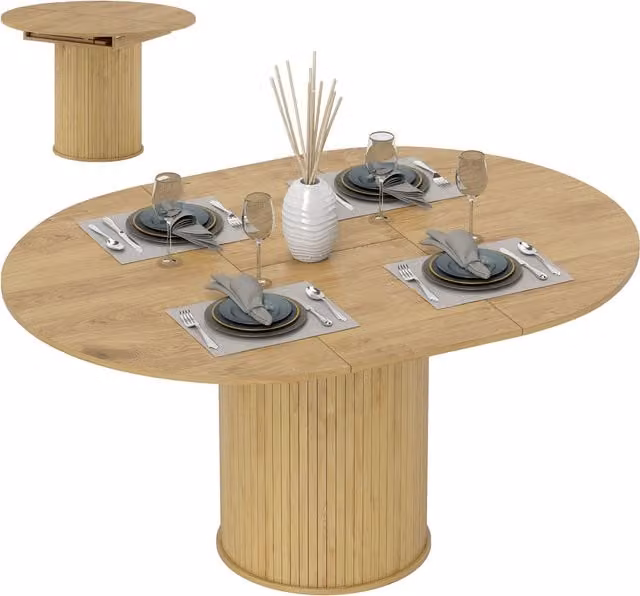 Tavolo da pranzo estensibile HOMCOM in legno effetto naturale marrone per 6-8 persone, L: 110-150 cm x P: 75 cm