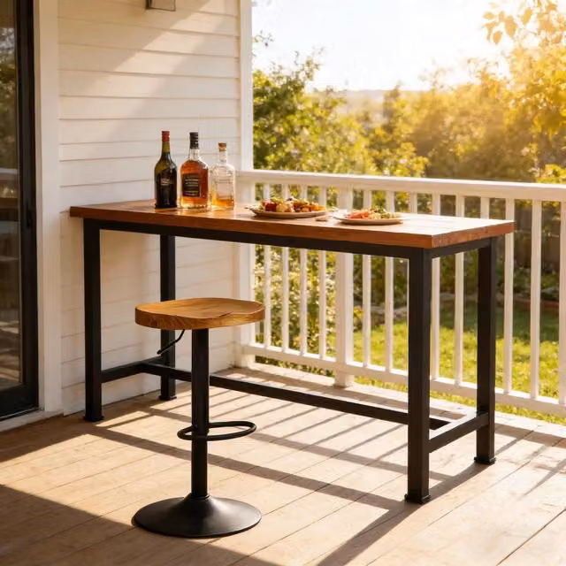 Sgabello da bar girevole WISHDOR in legno di pino e metallo, colore marrone, Altezza: 60-81 cm
