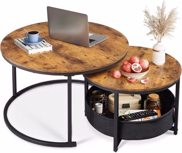 Set di 2 tavolini da salotto moderni Aosom Italy, design 2-in-1 flessibile, Marrone, L/P/H: 80 x 80 x 48,2 cm