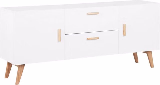 Madia Credenza Beliani Bianca con Gambe in Rovere Stile Scandinavo per Soggiorno L/P/H: 160 x 42 x 70 cm