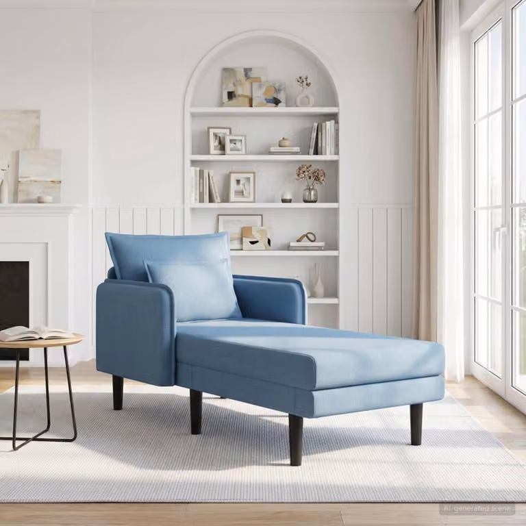 Chaise longue oversize moderna vidaXL in velluto a coste blu con cuscini inclusi L: 173 cm, P: 84 cm, H: 86 cm