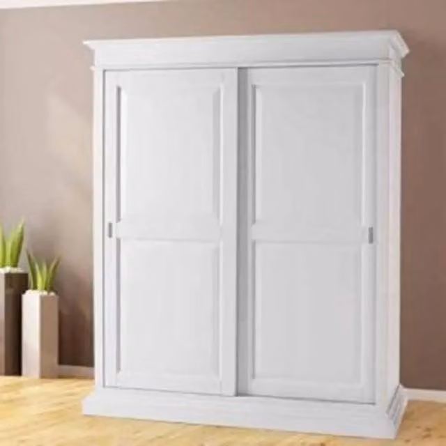 Armadio KIVIO in legno stile Shabby Chic con ante scorrevoli bianco L: 183 cm, P: 67 cm, H: 214 cm