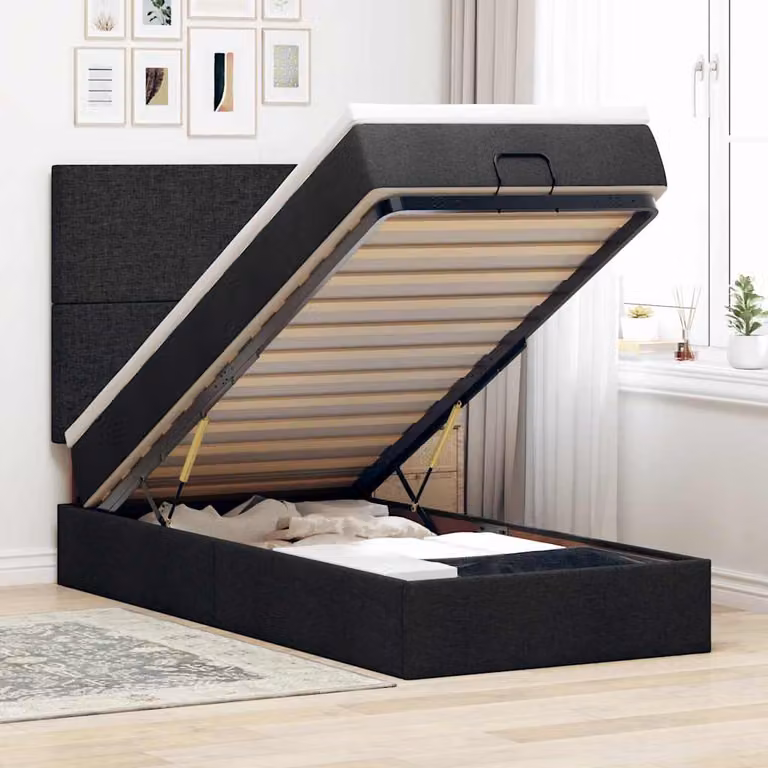 vidaXL Letto con Base a Sollevamento e Materasso, Struttura Moderna in Tessuto con Illuminazione Sotto il Letto e Porte USB, L: 190 cm, P: 90 cm, H: 128 cm