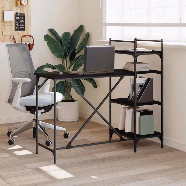 Scrivania per Computer con Scaffali vidaXL Nera L: 120 cm, P: 47 cm, H: 109 cm
