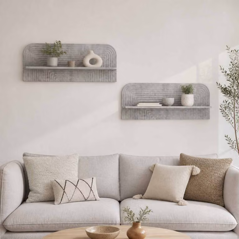 Set di 2 scaffali da parete vidaXL in stile minimalista, colore grigio cemento, L 102 x P 37,5 x H 13,5 cm