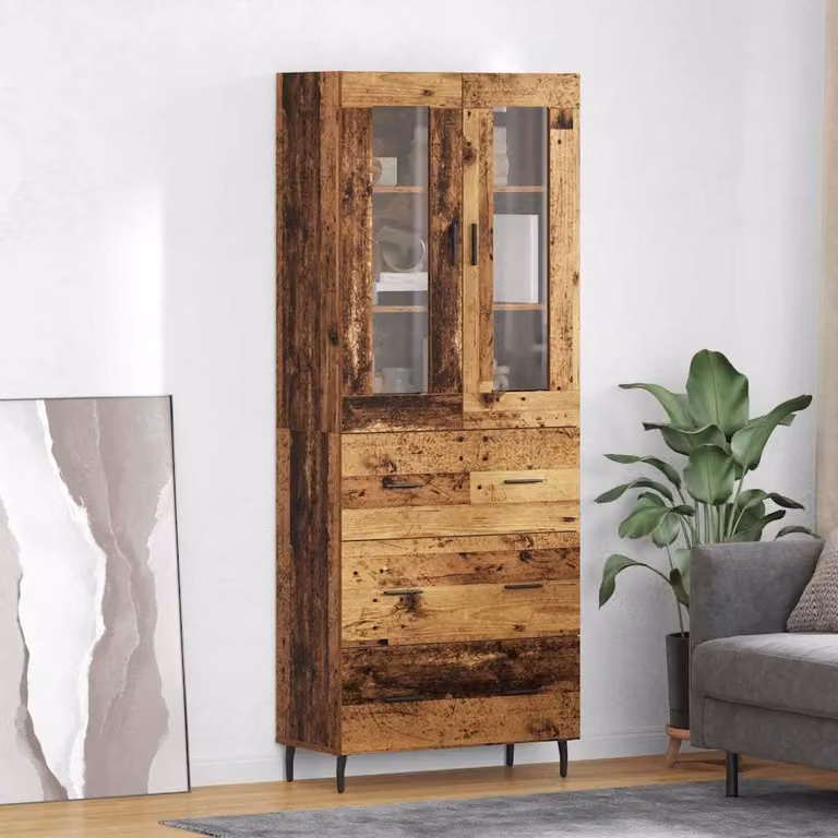 Set di 2 credenze vidaXL in legno e metallo marrone con ante in vetro, H 180 cm x L 69,5 cm x P 34 cm