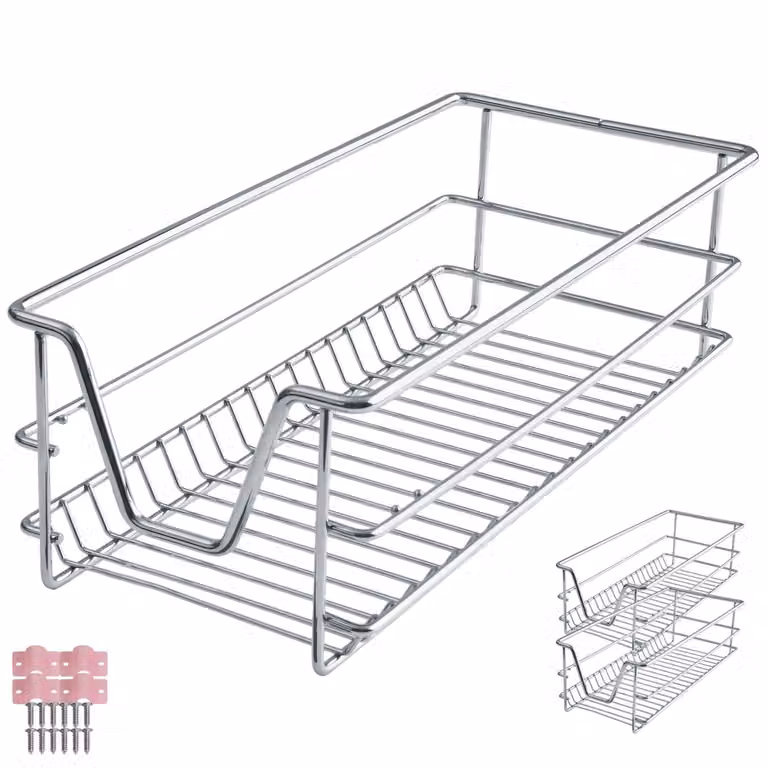 Set di 2 cassetti telescopici in metallo grigio argento TecTake GmbH per cucina, bagno e camera da letto, L/P/H: 44 x 30 x 14 cm