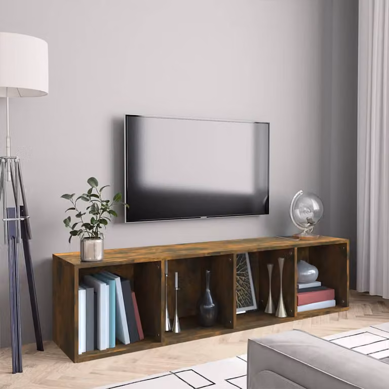 vidaXL Mobile TV e Libreria Rovere Fumo in Legno Multistrato, L: 143 cm, P: 30 cm, H: 36 cm