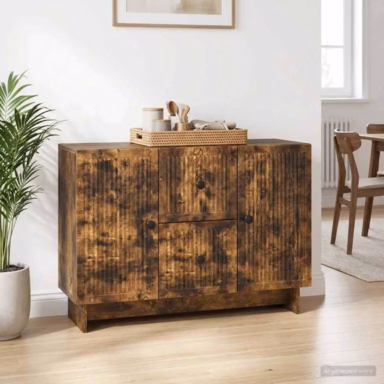 Credenza moderna vidaXL in legno ingegnerizzato color rovere fumo, L 89 x P 34,5 x H 60 cm