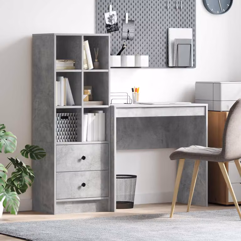 Set di 2 Scrivanie moderne vidaXL in MDF laminato Grigio, L: 125,5 cm, P: 40 cm, H: 127 cm