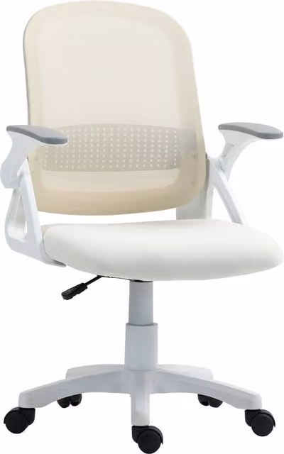 Sedia da ufficio HOMCOM in mesh bianca con braccioli ribaltabili e supporto lombare