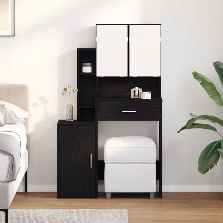 vidaXL Tavolo da Trucco Moderno in Rovere e Nero L/P/H: 80 x 35 x 132 cm