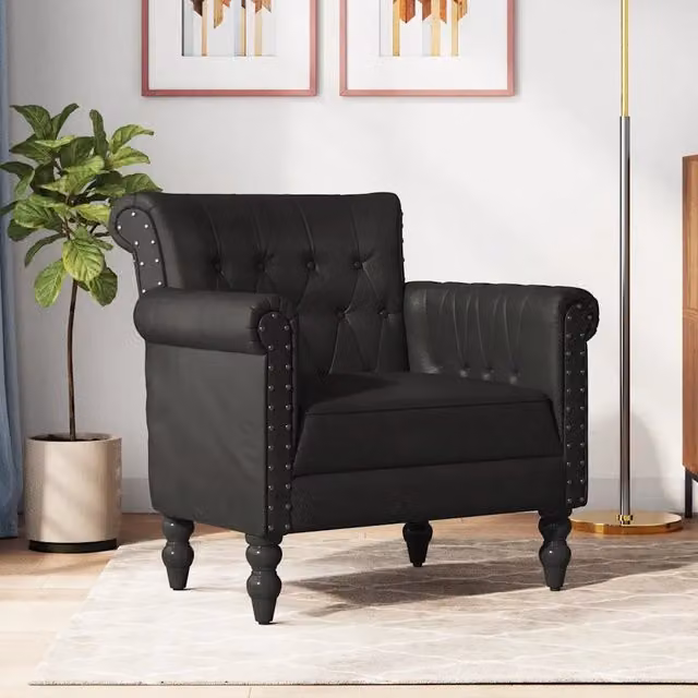 Poltrona Chesterfield nera in vera pelle con struttura in legno di mango vidaXL