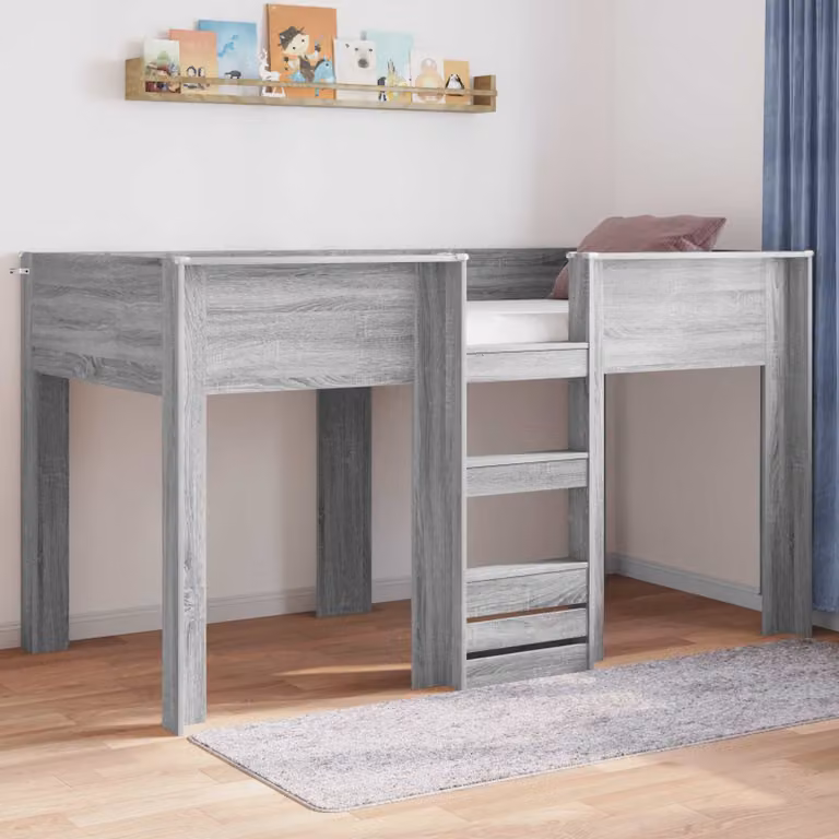 Letto a castello per bambini vidaXL in legno con struttura a casetta, colore grigio, L 100 x P 200 cm, H 193,5 cm