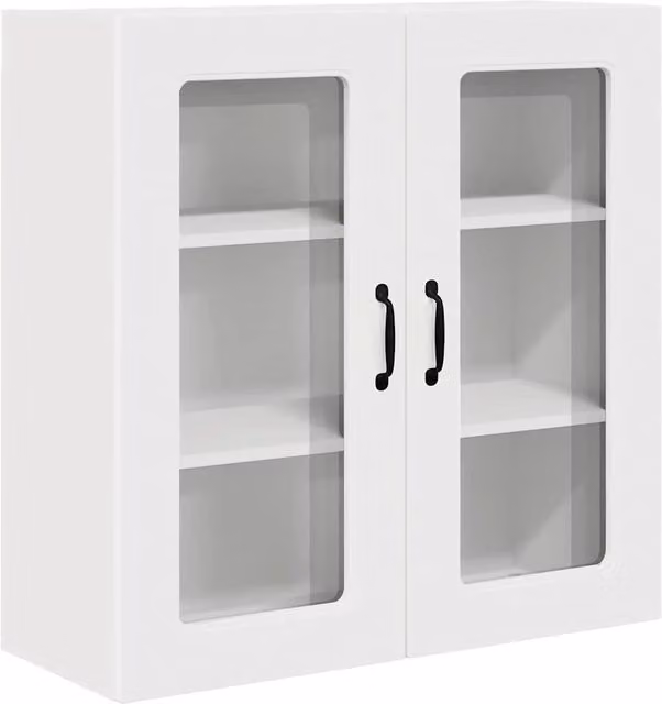 Mobile base da cucina moderno HELLOSHOP26 in legno composito bianco con ante in vetro e ripiani interni L/P/H: 80 x 31 x 80 cm