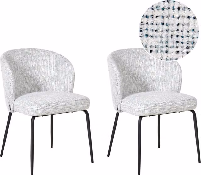 Set di 2 sedie da pranzo Beliani in stile scandinavo con rivestimento in tessuto e gambe in metallo, colori bianco, blu e nero