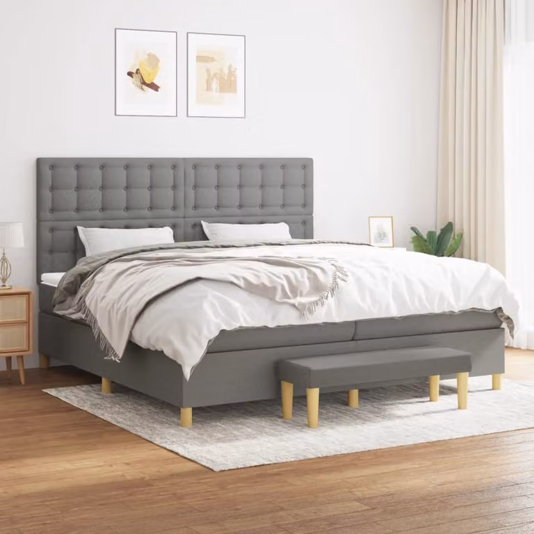 vidaXL Letto Ibrido Moderno con Struttura Imbottita e Testiera in Grigio e Bianco L/P/H: 200 x 200 x 128 cm