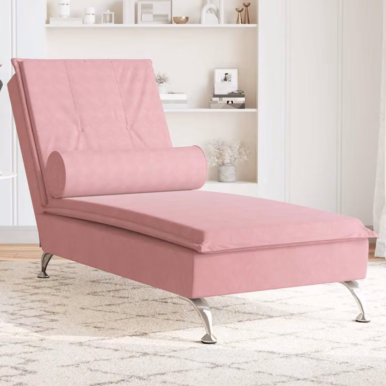 vidaXL Chaise Longue in Velluto Rosa con Cuscini e Ricarica USB, L: 136,5 cm, P: 56,0 cm, H: 75,0 cm