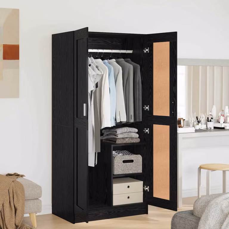 Armadio con ante a battente vidaXL in stile rustico nero, L: 82,5 cm, P: 51,5 cm, H: 180 cm