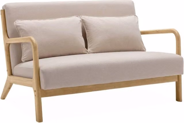 Panca stile scandinavo Sweeek in legno e tessuto beige per 2 persone, L: 124 cm, P: 38 cm, H: 45 cm