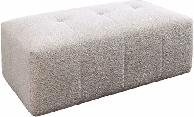 Pouf IMPERIA Meublorama bianco, pouf classico rettangolare in tessuto bouclé con struttura in legno L: 60 cm, P: 44 cm, H: 19 cm