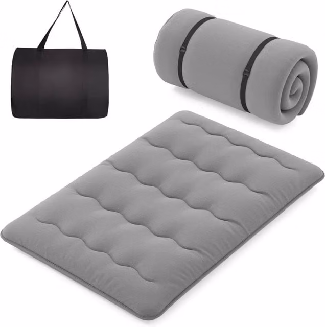 Materasso Futon Design Mania Grigio con Copertura Lavabile in Microfibra e Sacca da Trasporto, L/P: 140 x 200 cm