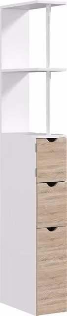 Colonna Salvaspazio per Bagno HOMCOM con Armadietto, Ripiani e Cassetti, L/P/H: 15 x 33 x 136 cm, Colore Legno