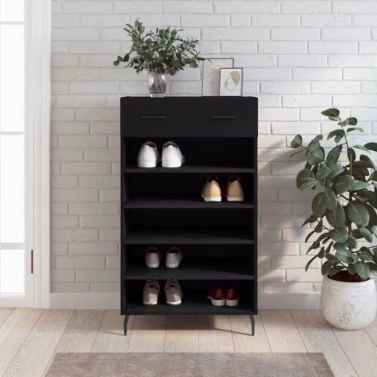 Scarpiera Industrial in Legno e Metallo vidaXL, Nera, L: 60 cm, P: 35 cm, H: 105 cm