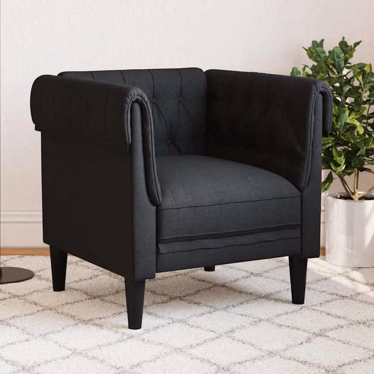 Poltrona Chesterfield vidaXL in tessuto nero con struttura in legno massiccio