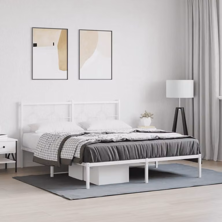 vidaXL Giroletto con Testiera in Metallo Bianco L/P: 160 x 200 cm